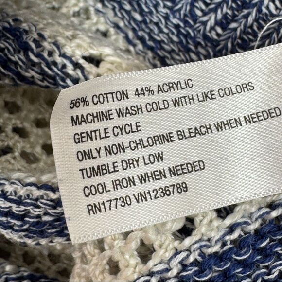 Xhilaration Striped Open Weave Mesh Sweater Blue Cream Medium - Picture 10 of 12